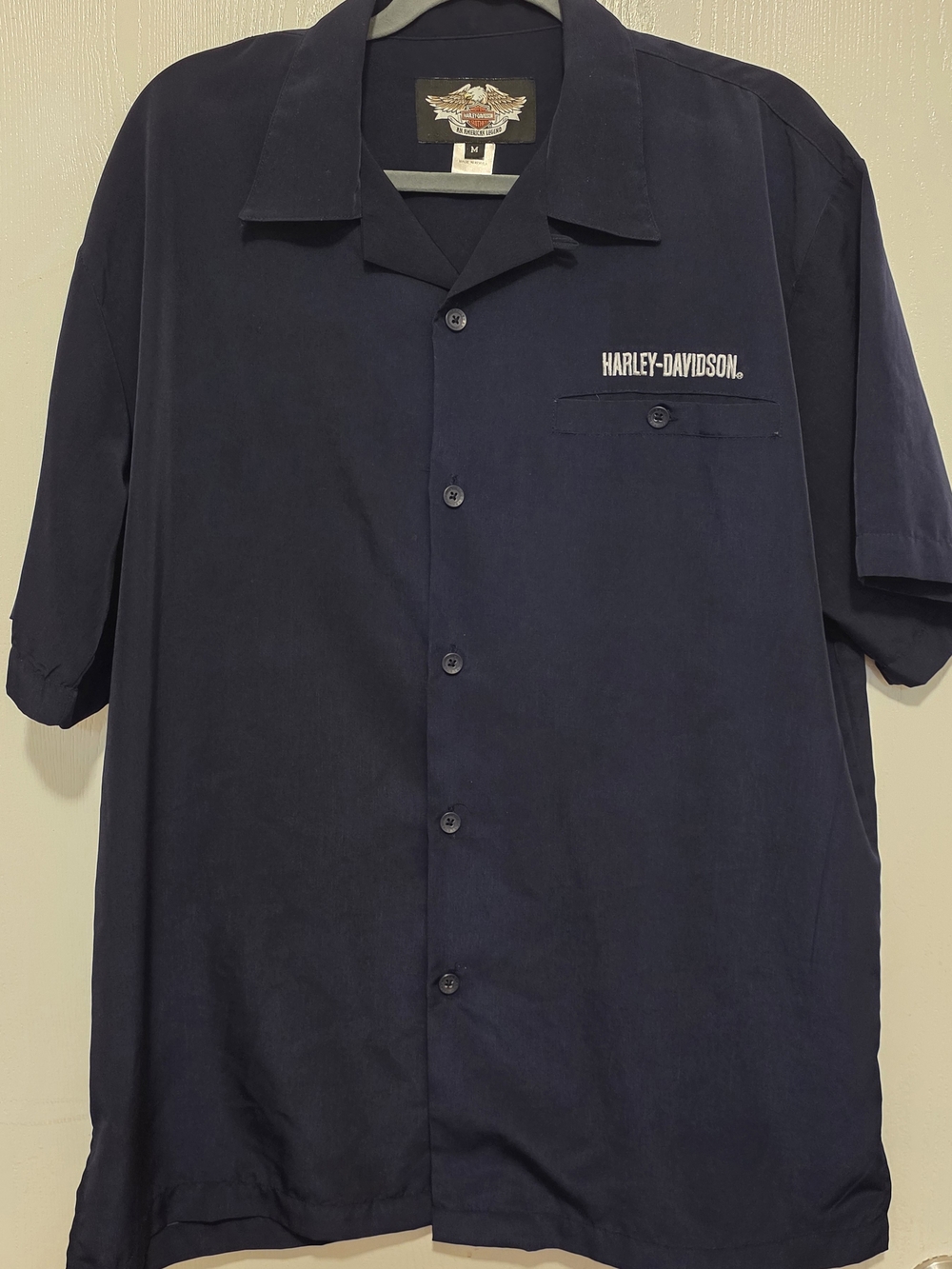 Harley-Davidson Y2k Navy Short-Sleeve Camp Collar Button-Up Shirt